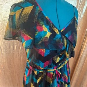 Asymmetrical maxi dress saturated geometric colors